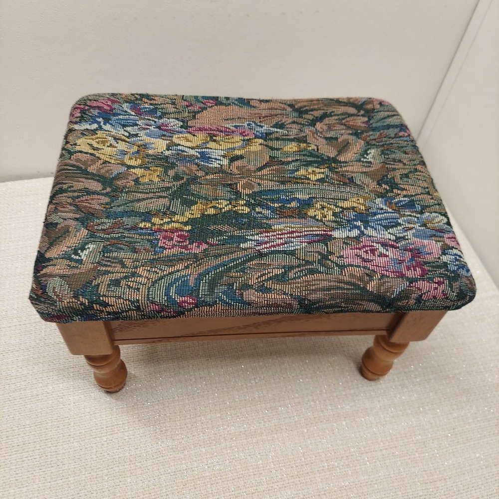 Powell Floral Tapestry Footstool Wood Storage Ottoman C810-FS Oak Finish